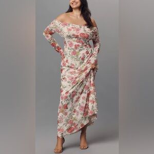 Anthropologie AFRM Off-The-Shoulder Maxi Dress  NWT Pink Roses Body-Con Plus 1X